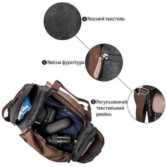 Дорожня сумка текстильна з кишенею Чорна (Vintage) Київ