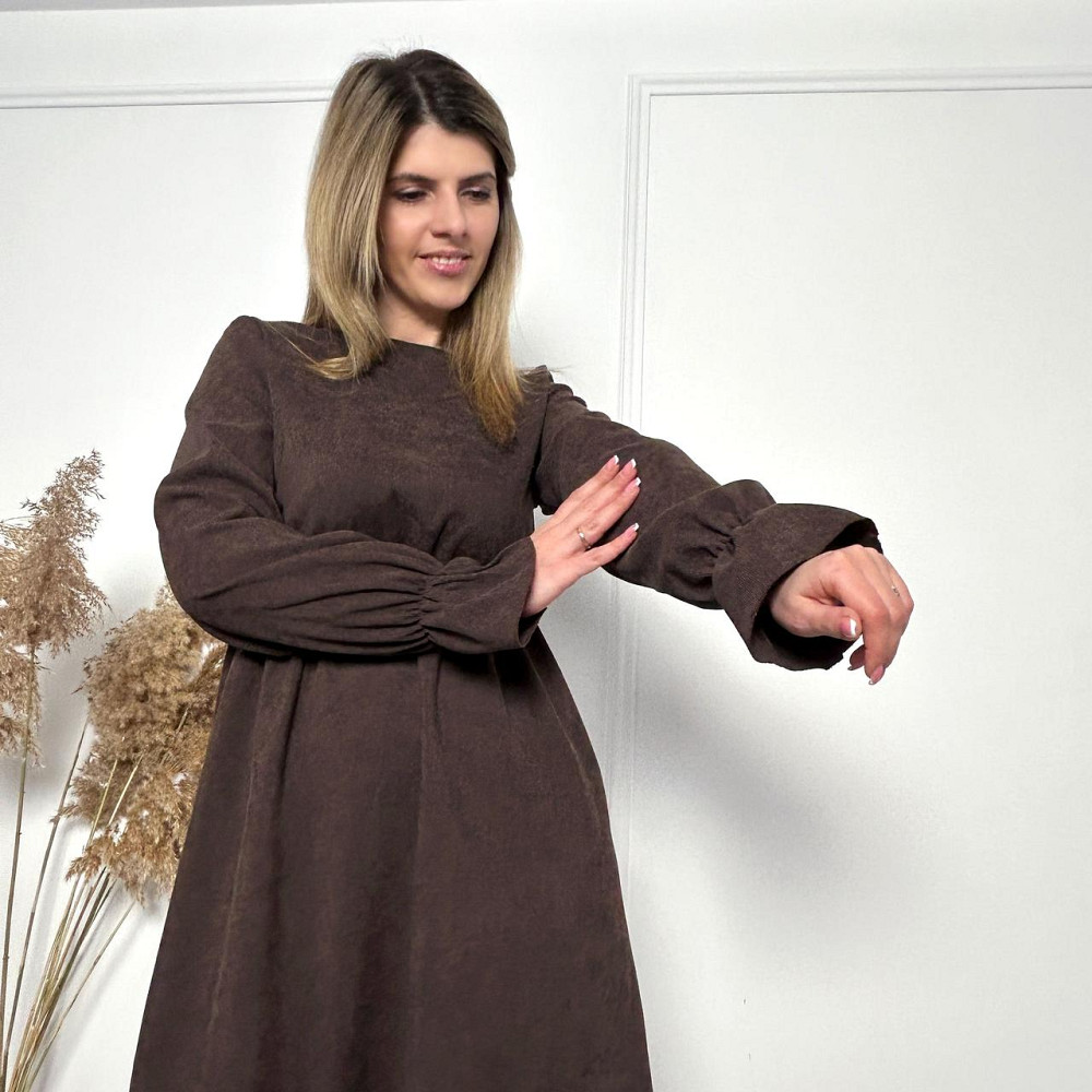 Вельветовое платье с завышенной талией Wesley батал 50-52, Трехнитка начес, Шоколадный Киев - изображение 5