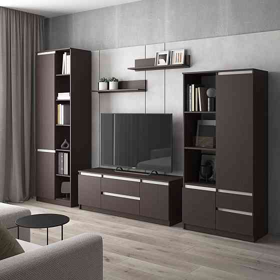 Комплект мебели в гостиную VAYS, шкаф R-26 шкаф R-27 тумба R-28 полки М-22 Венге Темный-Белые планки Львов