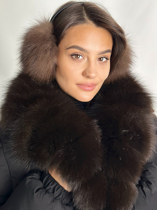 Жіноча куртка пуффер з натуральним хутром песця Чорний XS Харків - фото 3