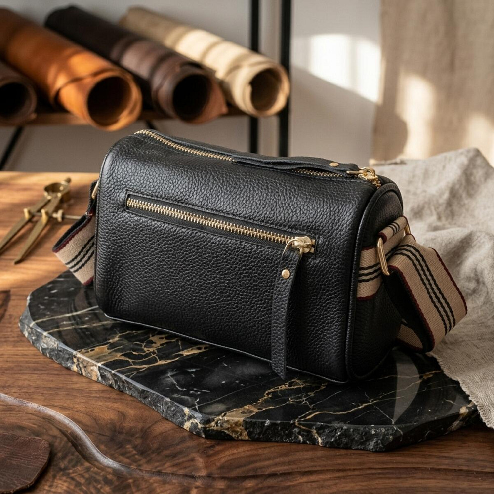 Жіноча сумка з прикрасою із натуральної шкіри Vintage 22262 Чорна Київ - фото 14