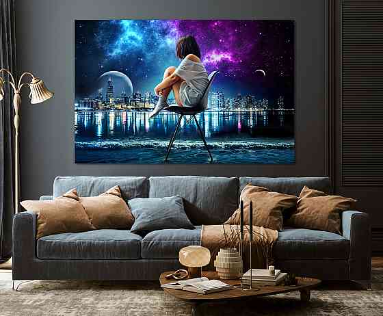 Картина холст в гостиную / спальню   Дівчина в нічному місті   MLP_347 80x120 см Киев