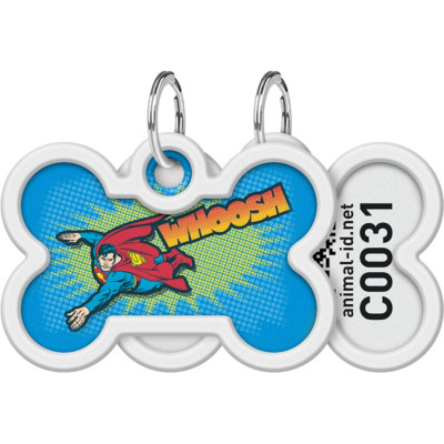 Адресник для животных WAUDOG Smart ID с QR паспортом "Полет Супермена", кость 40х28 мм (0640-1017) Винница - изображение 1