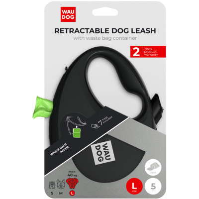 Повідок для собак WAUDOG R-leash з контейнером для пакетів L до 40 кг 5 м чорний (26291) Вінниця - фото 5