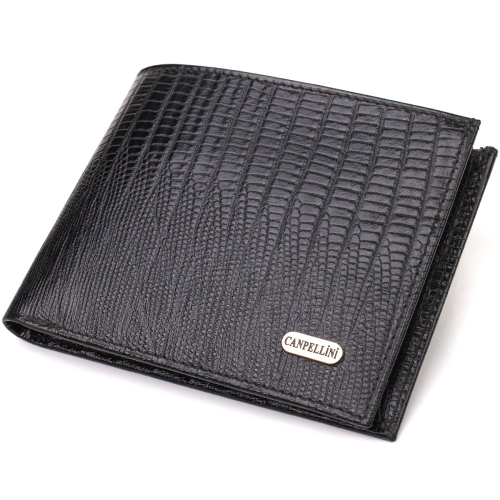 Практичний чоловічий портмоне з натуральної фактурної шкіри Чорний (CANPELLINI) Київ - фото 5