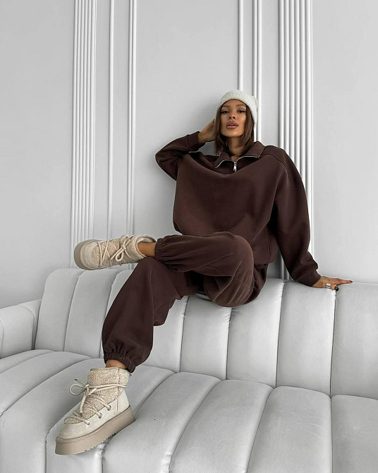 Женский базовый теплый костюм двойка Трехнитка на флисе Шоколадный, 48/50 Одесса - изображение 3