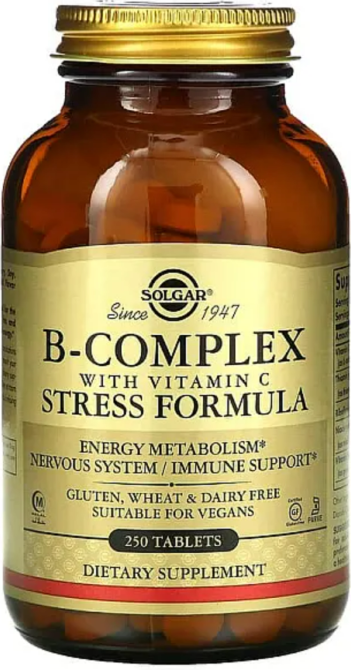 Комплекс вітамінів В+С стрес формула Solgar B-Complex with Vitamin C 250 таблеток Київ - фото 1