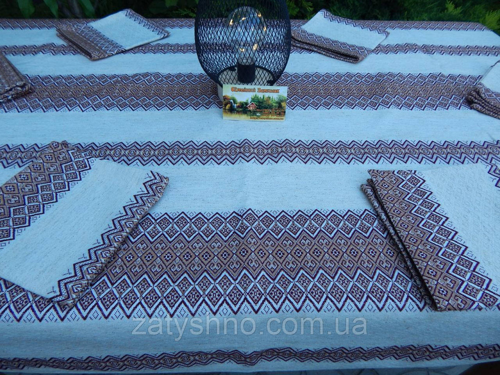 Коричнева скатертина з сетами на льону Київ - фото 10