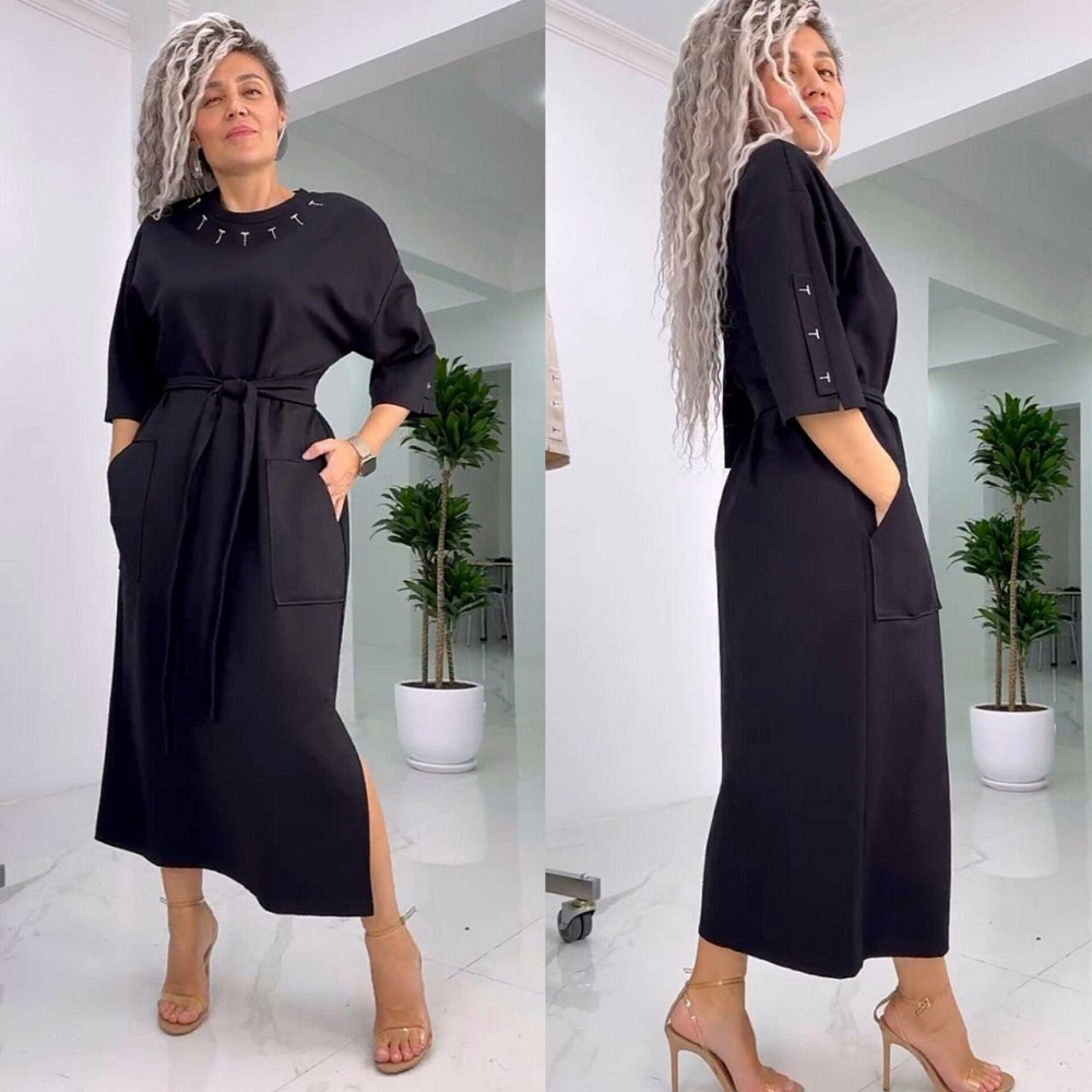 Женское стильное батальное платье трикотаж двунитка. Черный, 60/64 Одесса - изображение 7