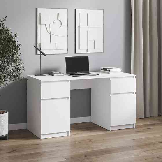 Компьютерный стол VAYS, письменный стол с двумя тумбами, c ящиками без ручек R-34 Белый Львов