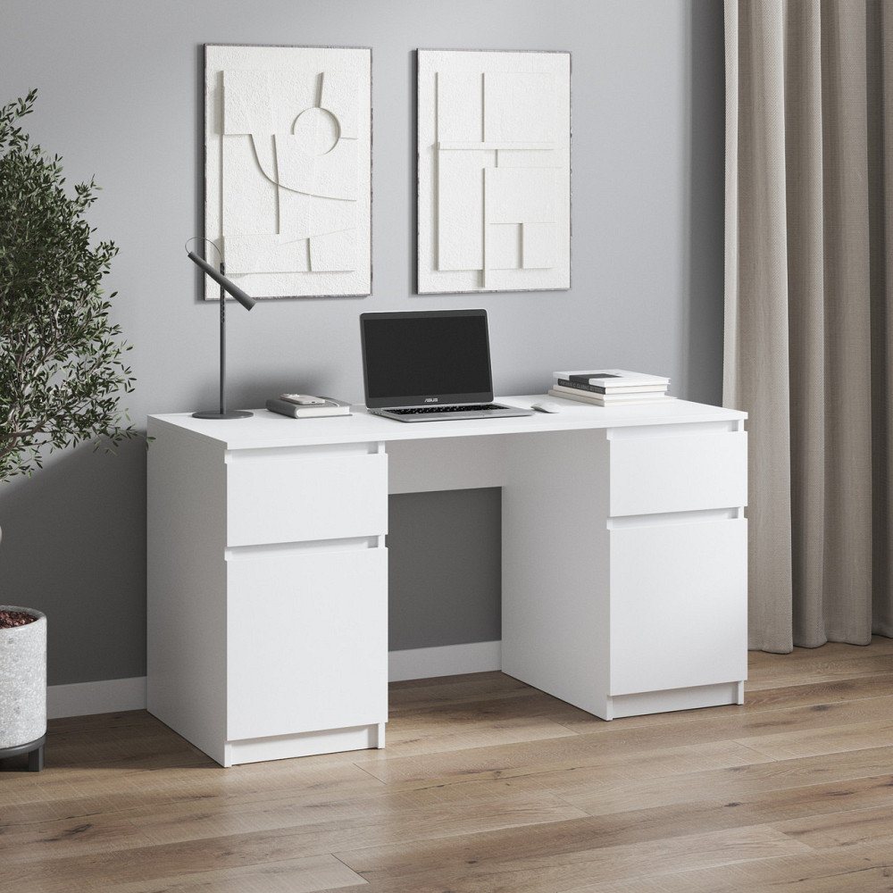 Компьютерный стол VAYS, письменный стол с двумя тумбами, c ящиками без ручек R-34 Белый Львов - изображение 1