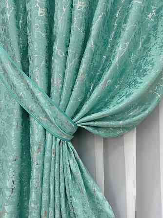 Комплект готових штор VR-Textil Льон мармур Royal Touch № 2010ш Бірюзовий 150х270 см 2 шт (33-1303) Київ