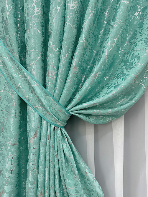 Комплект готовых штор VR-Textil Лен мрамор Royal Touch № 2010ш Бирюзовый 150х270 см 2 шт (33-1303) Киев - изображение 5