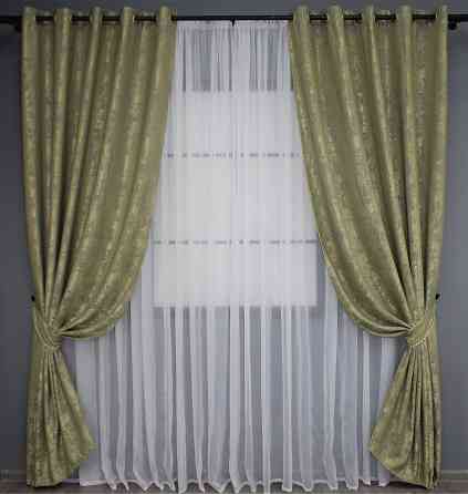 Комплект штор на люверсах VR-Textil Жаккард Sultan YL № № 1213ш Оливковый 150х250 см 2 шт (37-0062) Киев