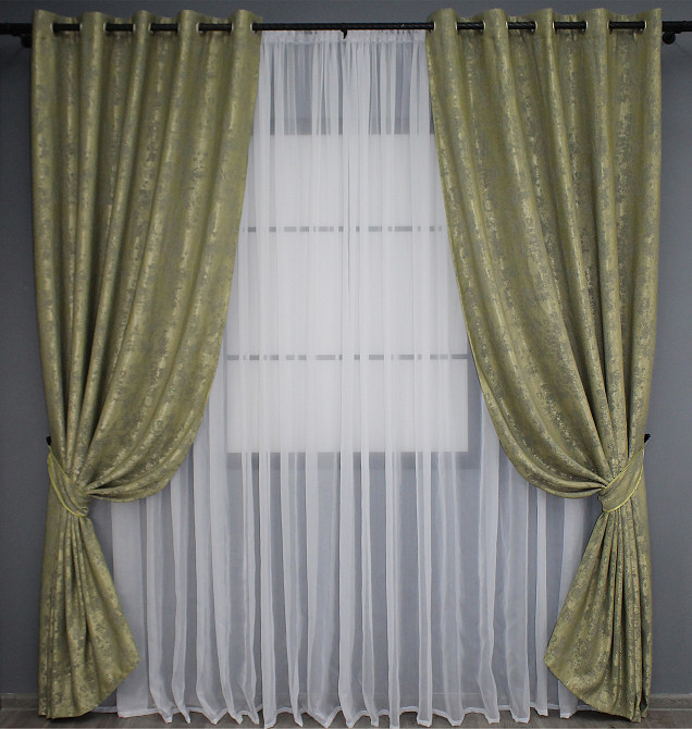 Комплект штор на люверсах VR-Textil Жаккард Sultan YL № № 1213ш Оливковый 150х250 см 2 шт (37-0062) Киев - изображение 2