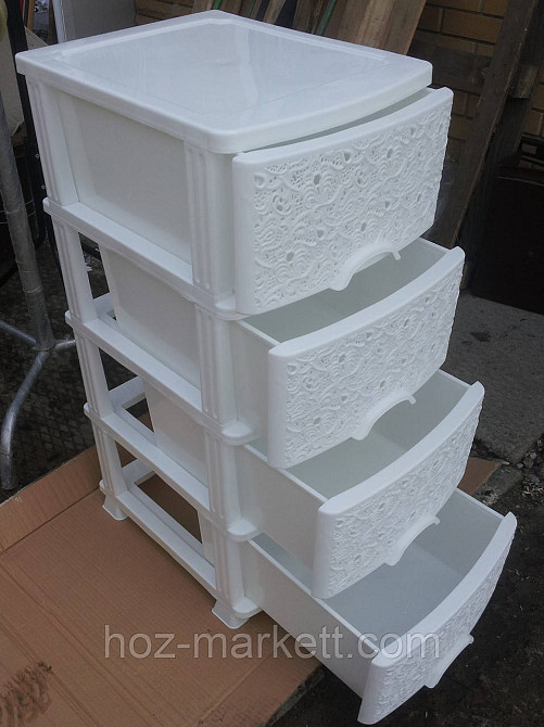 Комод пластиковый белый на 4 ящика ажурный производство Украина Харьков - изображение 4