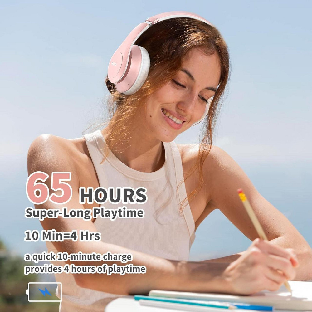 Бездротові Bluetooth-навушники Uliptz WH203A, HiFi стерео, 65 годин роботи, 6 режимів еквалайзера, складні, Рожеве золото Київ - фото 5
