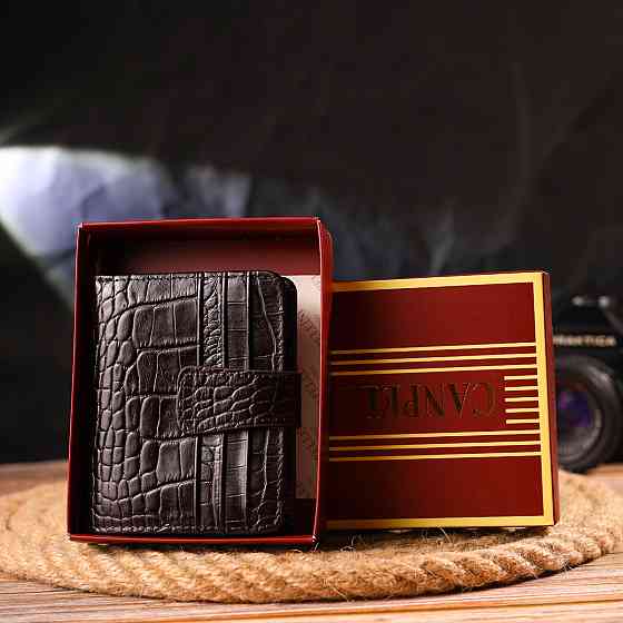Цікавий гаманець для чоловіків з натуральної шкіри з тисненням під крокодила Коричневий (CANPELLINI) Київ