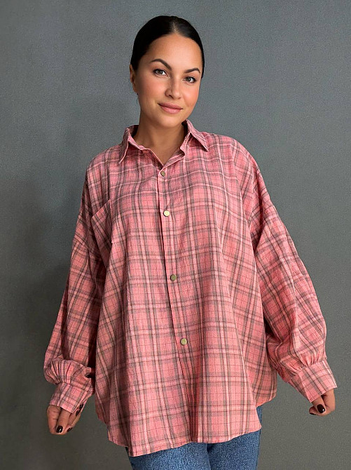 Сорочка жіноча A-N 7866 супероверсайз у клітинку широка, рожевий, one size Київ - фото 9