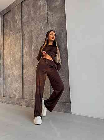 Женский базовый повседневный костюм двойка из микродайвинга Шоколад Одесса