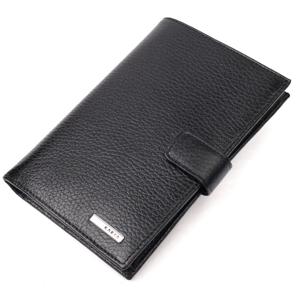 Вертикальное мужское портмоне с хлястиком из натуральной кожи KARYA 21195 Черный Киев - изображение 1
