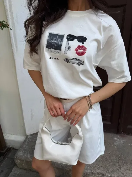 Базова оверсайз футболка з трендовими принтами Одеса - фото 7