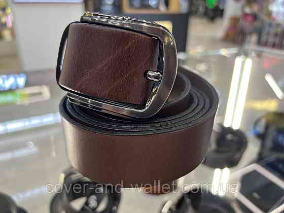 Довгий чоловічий ремінь батал з натуральної шкіри коричневого кольору 40 мм Puos Київ