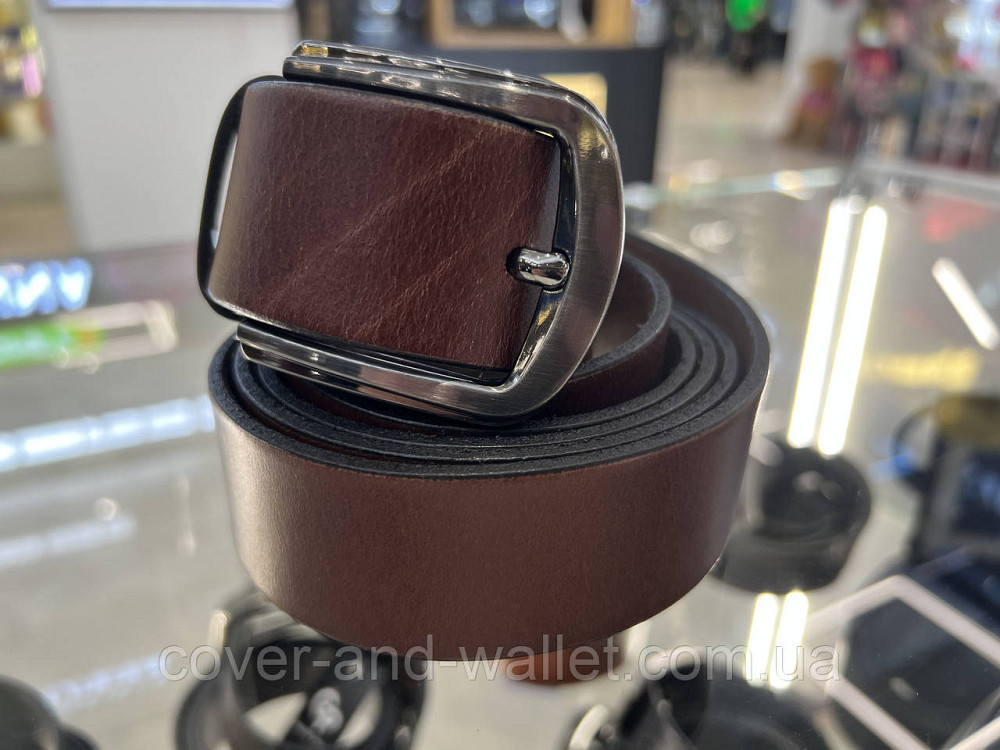 Довгий чоловічий ремінь батал з натуральної шкіри коричневого кольору 40 мм Puos Київ - фото 6