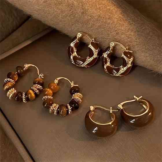 Серьги набор 3 пары в различных дизайнах с эмалью золотистые,женская бижутерия серьги комплект из цинкового сплава Каменец-Подольский