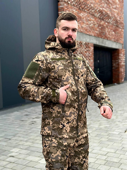Демисезонная куртка с капюшоном пиксель Soft Shell штурмовая тактическая куртка софт шел для зсу   WAR Львов - изображение 6
