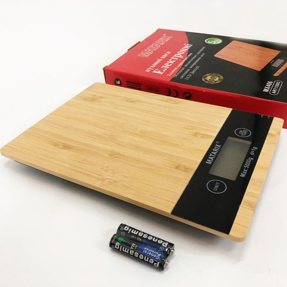 Компактные кухонные весы с батарейками MATARIX MX-406 5кг Wood, Кухонные весы с функцией сброса тары FX-48 Ивано-Франковск - изображение 1