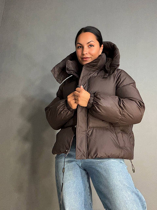 Куртка женская Lady Yep 10005 дутая пуффер с капюшоном коричневая, коричневый, 42 Киев - изображение 11