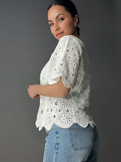 Блузка женская A-N 5303 кружевная вязаная с коротким рукавом, белый, one size Киев - изображение 9