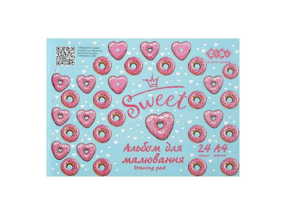 Альбом для малювання 24арк. DONUTS, А4, 120г/м2 на скобі, рожевий, KIDS Line ТМ ZiBi Київ - фото 1