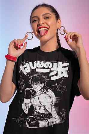 Футболка аниме Рйо Масхиба Боксинг Аниме оверсайз (S/M/L) Черний AnimeJ0269 Днепр