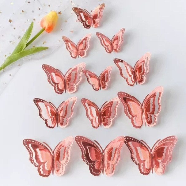 Метелики декоративні 12 штук рожеве золото Київ - фото 1