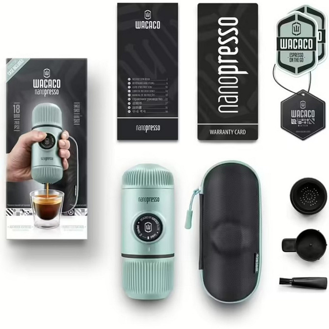 Эспрессо-кофеварка Wacaco Nanopresso 18 бар 80мл с чехлом Голубой Винница - изображение 2