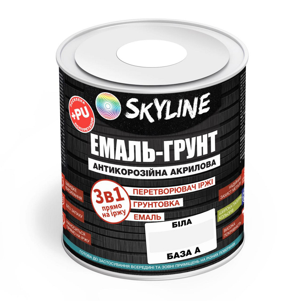 ЕМАЛЬ – ГРУНТ 3 в 1 акрил-поліуретанова шовковисто-матова Skyline Біла 0,9 кг Харків - фото 1