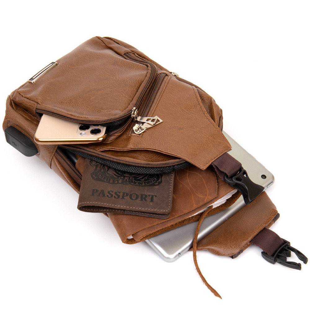 Сумка крос боді з емблемою зі шкірозамінника Руда (Vintage) Київ - фото 10