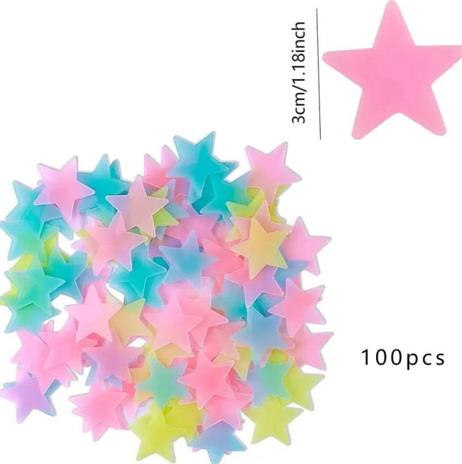 Набір флуоресцентних зірок у пастельних кольорах (100 шт.) Самоклеючі багаторазові стікери для декор Київ - фото 3
