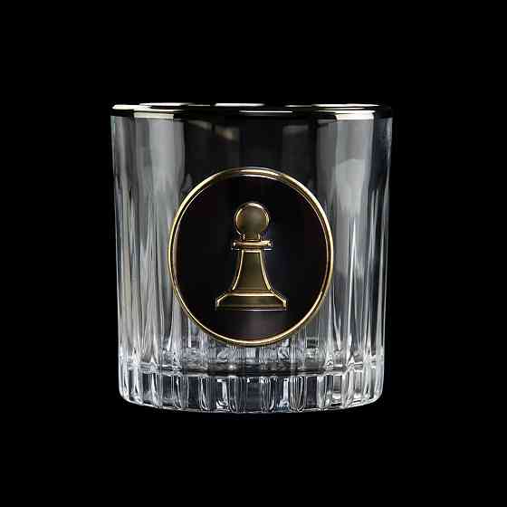 Набір для віскі "ШАХИ" 6 келихів 360 мл, кришталь з платиною, зображення зі срібла з позолотою Рівне