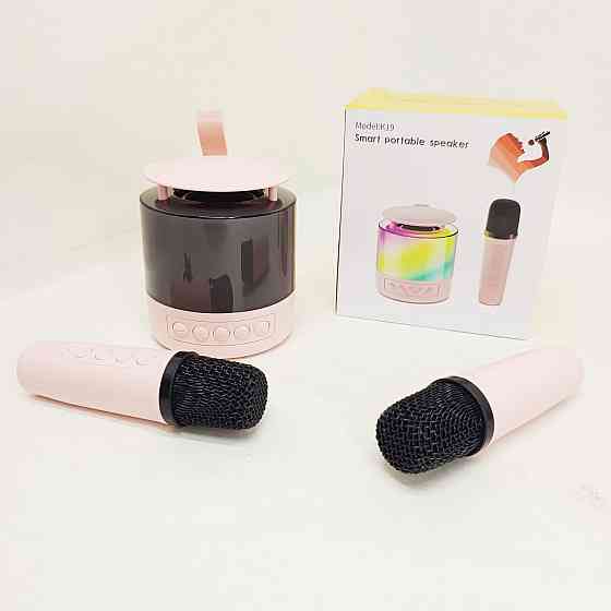 Портативная Bluetooth колонка K19 с подсветкой LED и двумя микрофонами для караоке Pink WZ-30 Львов