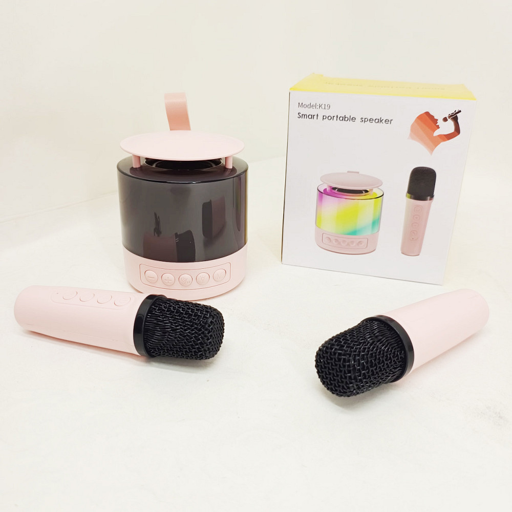 Портативная Bluetooth колонка K19 с подсветкой LED и двумя микрофонами для караоке Pink WZ-30 Львов - изображение 2