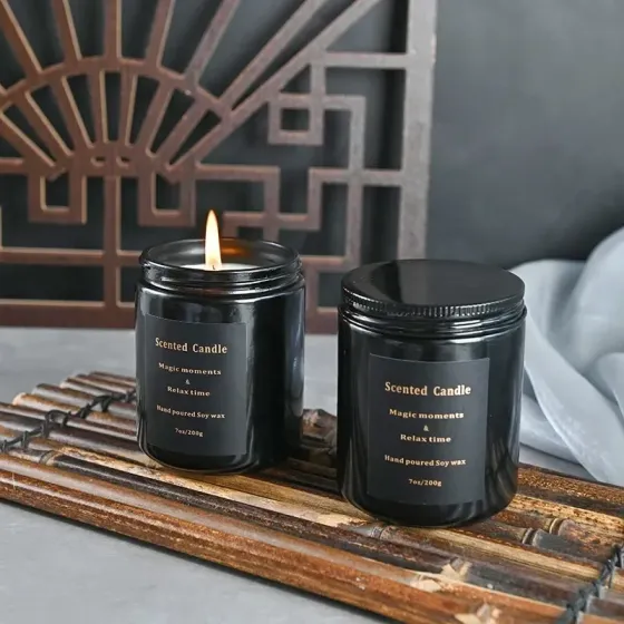 Свеча ароматическая в стекляной банке с крышкой, аромат - можевельника и лаванды,в черной подарочной упаковке Каменец-Подольский