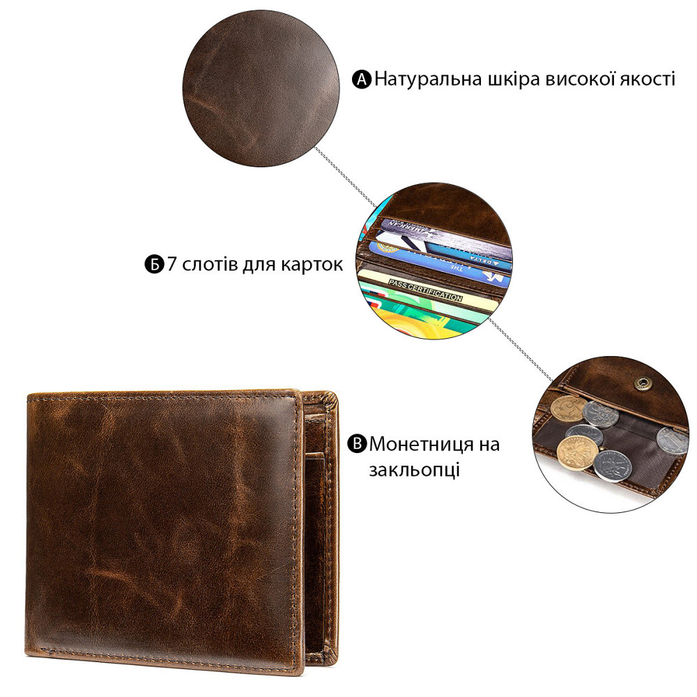 Портмоне шкіряне компактне Коричневе (Vintage) Київ - фото 14