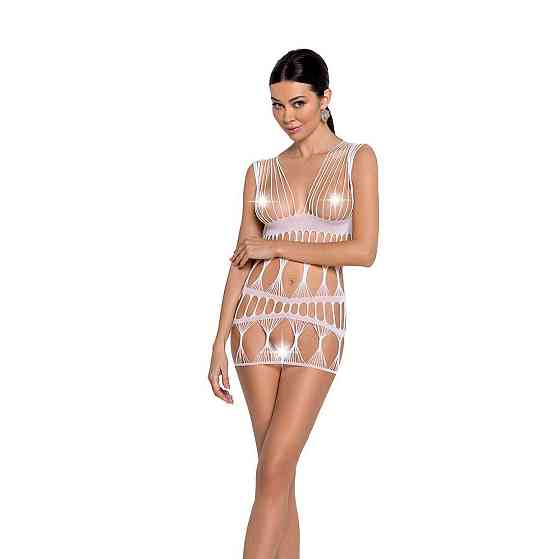 Бодістокінг-сукня Passion BS089 white, міні, плетіння у вигляді павутини Sex Aura Київ