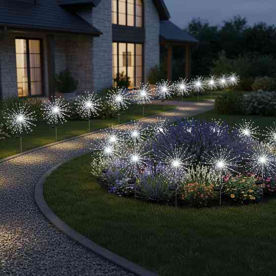 2 шт Садовий світильник Феєрверк на сонячній батареї 90LED,95см,Біле світло SBR Київ