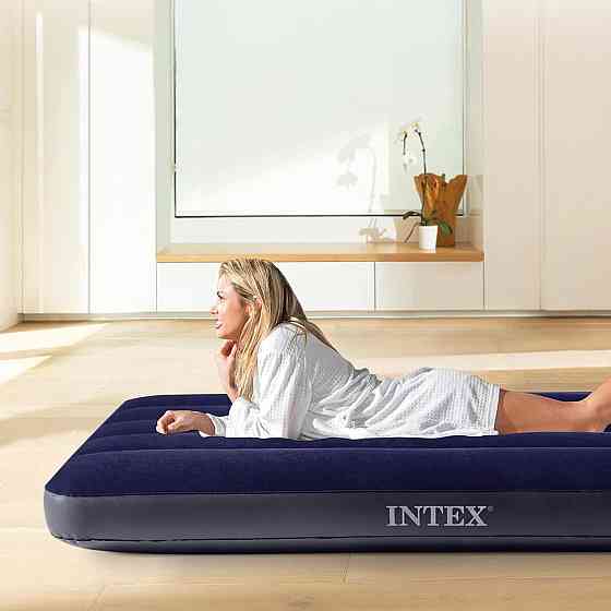 Матрас Intex 64757 Classic Downy синий 99×191×25 см надувной флокированный водонепроницаемый Fiber-Tech с Киев