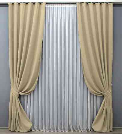 Комплект готовых штор VR-Textil Микровелюр Petek YL № 1801ш Кремовый 200х295 см 2 шт (32-116) Киев