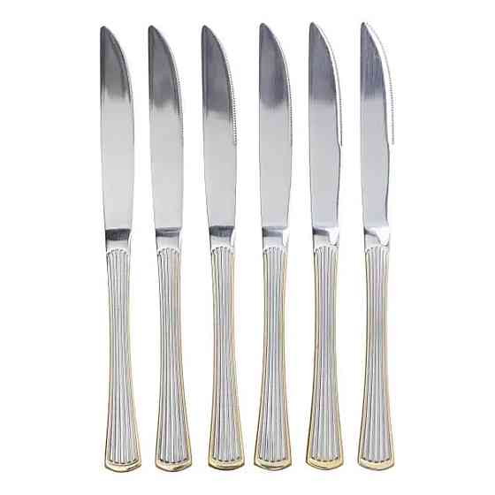 Набір столових ножів 6 штук ножі сервірувальні з нержавіючої сталі 22.5 см Срібло із золотим обрамленням HP-20-30 Коломия
